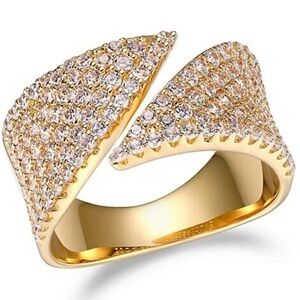 QVC Diamonique 2.45 cttw Sparkly Pave Goldtone Cuff Ring Size 8 w/ Gift Box